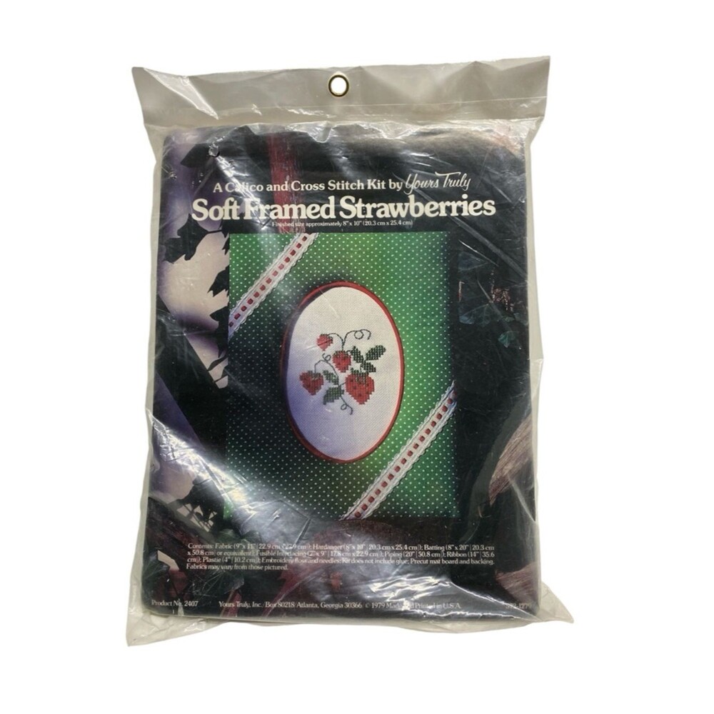 8A* Yours Truly cross stitch kit Soft Framed Strawberries No. 2407 1979 “8X10”